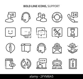 Support, bold line icons. The illustrations are a vector, editable stroke, 48x48 pixel perfect files. Crafted with precision and eye for quality. Stock Vector