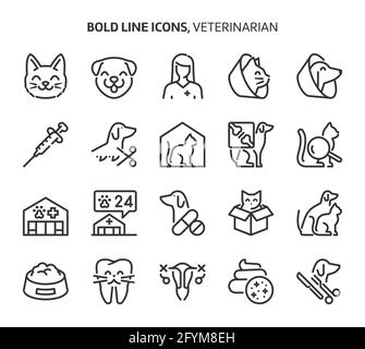 Veterinerian, bold line icons. The illustrations are a vector, editable stroke, 48x48 pixel perfect files. Crafted with precision and eye for quality. Stock Vector