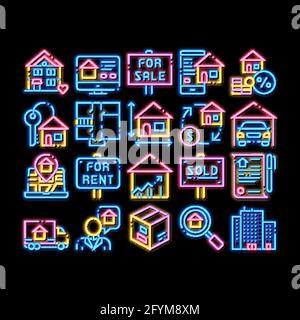 Building House Sale Vector neon glow icon illustration Stock Vector