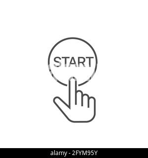 Start button click glyph icon. Launch. Hand pushing button. Silhouette symbol. Line icon. Outline icon Stock Vector