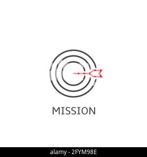 Vertical archery target and arrow isolated design for sport game and business vector background illustration. Line icon. Outline icon Stock Vector