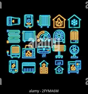 Heating And Cooling neon glow icon illustration Stock Vector