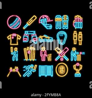 Cricket Game neon glow icon illustration Stock Vector
