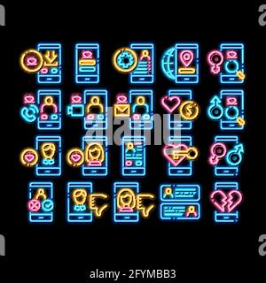 Dating App neon glow icon illustration Stock Vector