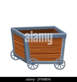 Mine trolley, cart vector illustration isolated on white background in cartoon style. Retro, underground transportation. Ui game asset. Vector illustration Stock Vector