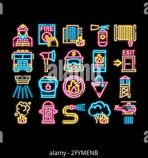 Firefighter Equipment neon glow icon illustration Stock Vector