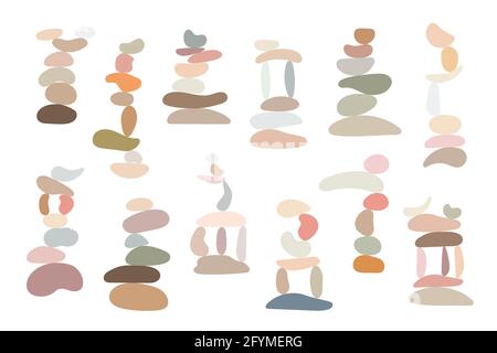 Zen stones set simple abstract vector illustration in flat style, relax, meditation and yoga concept, boho colors stone pyramid for making banners, posters, cards, prints, wall art Stock Vector