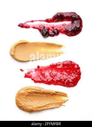 peanut butter and jam isolated on white background, top view Stock Photo