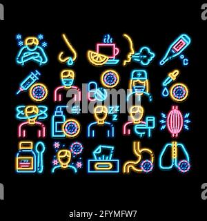 Flu Symptoms Medical neon glow icon illustration Stock Vector