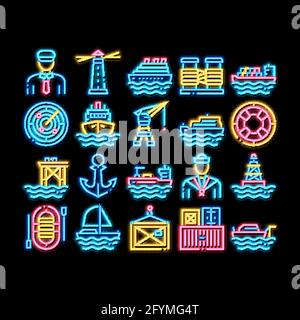 Marine Port Transport neon glow icon illustration Stock Vector