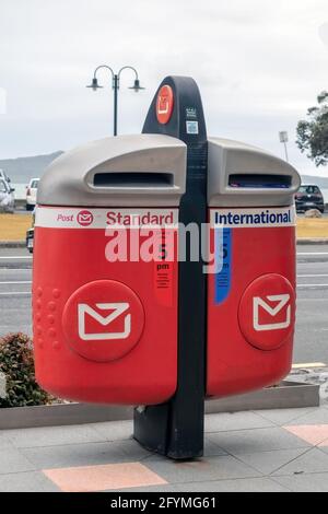 AUCKLAND, NEW ZEALAND - May 25, 2021: View of NZ Post street receivers (posting boxes) Stock Photo