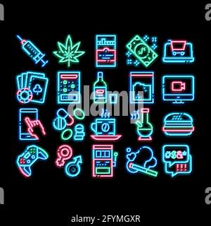 Addiction Bad Habits neon glow icon illustration Stock Vector