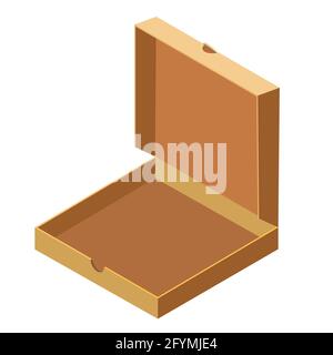 Pizza isometric open cardboard box, delivery. Package template, flat design. Vector Stock Vector