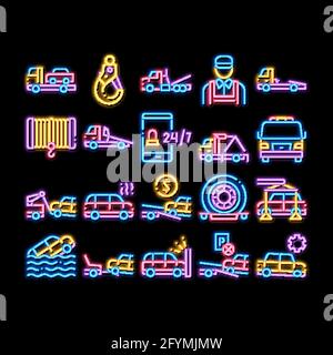 Tow Truck Transport neon glow icon illustration Stock Vector