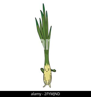 Leek hand dawn sketch cute character cartoon. Vector illustration Stock Vector