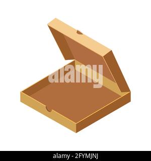 Pizza isometric open cardboard box, delivery. Package template, flat design. Vector Stock Vector