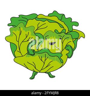 Cabbage hand dawn sketch cute character cartoon. Vector illustration Stock Vector
