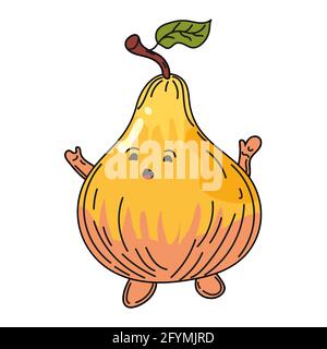 Pear hand dawn sketch fruit cute character cartoon. Vector illustration Stock Vector