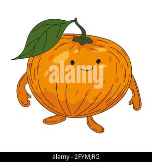 Orange hand dawn sketch fruit cute character cartoon. Vector illustration Stock Vector