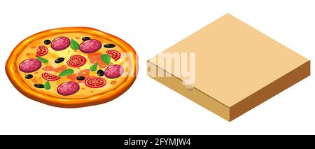 Pizza and box cardboard package closed, isometric. Package template, delivery, flat design. Vector Stock Vector