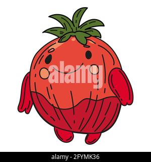 Tomato hand dawn sketch cute character cartoon. Vector illustration Stock Vector