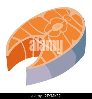 Salmon piece, slice, natural healthy organic nutrition product. Vector doodle cartoon flat trendy illustration hand drawn isolated Stock Vector