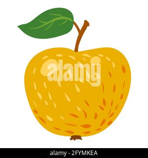 Apple yellow fruit, healthy organic nutrition product. Vector cartoon flat trendy illustration hand drawn isolated Stock Vector