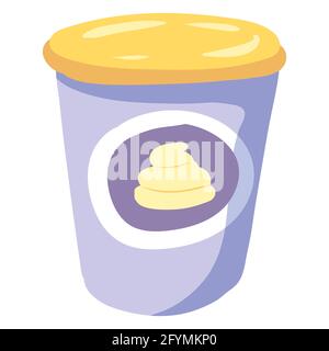 Sour Cream Sauce, healthy milk food nutrition organic product, plastic package pot cup. Vector hand cartoon draw flat trendy style white background Stock Vector