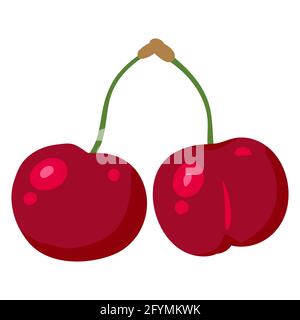 Cherry fruit, natural healthy organic nutrition product. Vector cartoon flat trendy illustration hand drawn isolated Stock Vector