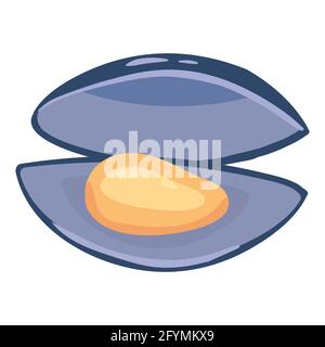 Mussel, natural healthy organic nutrition product, seafood. Vector doodle cartoon flat trendy illustration hand drawn isolated Stock Vector