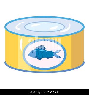 Fish canned, natural healthy organic nutrition product. Vector doodle cartoon flat trendy illustration hand drawn isolated Stock Vector