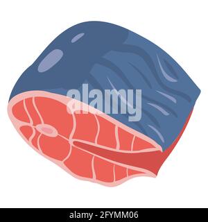 Salmon piece, slice, natural healthy organic nutrition product. Vector doodle cartoon flat trendy illustration hand drawn isolated Stock Vector
