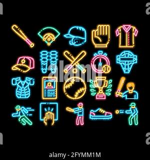 Baseball Game Tools neon glow icon illustration Stock Vector