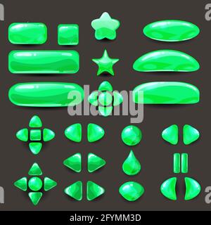 Set game ui. Complete green menu of graphical user interface GUI to build 2D games. Casual Game. Vector. Stock Vector