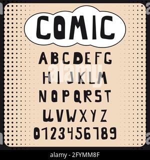 Comic cartoon alphabet set. Letters, numbers for websites, comics, banners. Vector, isolated Stock Vector