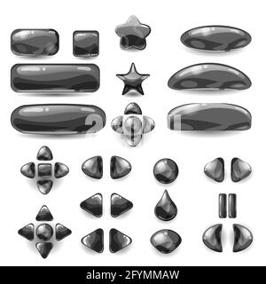 Set game ui. Complete black menu of graphical user interface GUI to build 2D games. Casual Game. Vector. Stock Vector