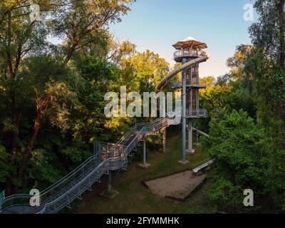 Canopy walkway in Mako city. Amazing education trail in Maros river's floodplain. include a  lookout tower and onion shape wood umbrella. The onion is