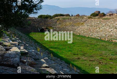 Roman stadium ruins at Aphrodisias ancient city in Aydin Province, Turkey Stock Photo