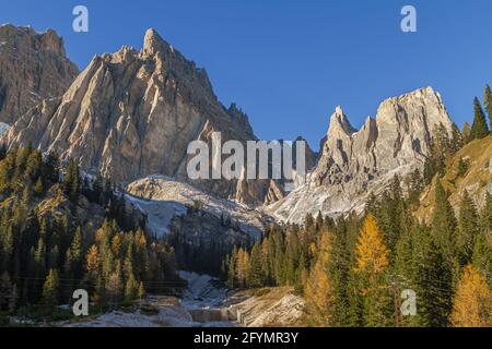 Cortina, Italy - October 27, 2014: Italian national park of Ampezzo Dolomites. Stock Photo