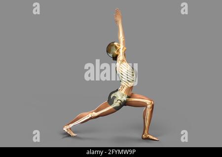 Woman in warrior 1 yoga pose, illustration Stock Photo