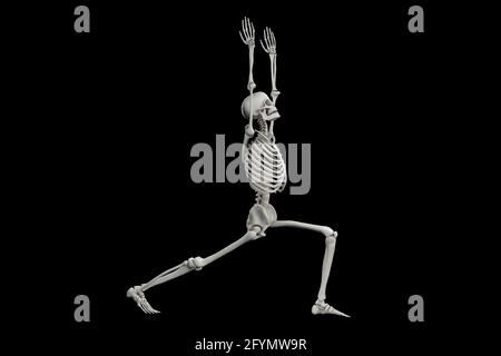 Skeleton in warrior 1 yoga pose, illustration Stock Photo