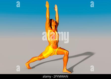 Respiratory regulation and breathing in yoga, illustration Stock Photo
