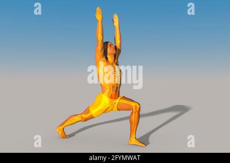 Man in warrior 1 yoga pose, illustration Stock Photo