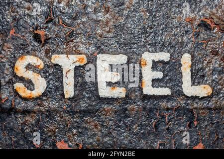 Old antique metal text Victorian steel sign background, stock photo image Stock Photo