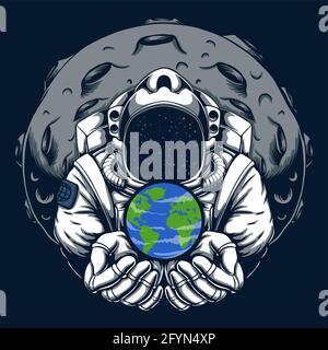 Astronaut safe earth vector illustration Stock Vector
