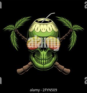 Coconut skull retro vector illustration Stock Vector