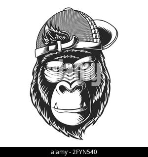 Gorilla wearing a hat vector illustration Stock Vector