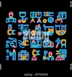 Plumber Profession neon glow icon illustration Stock Vector