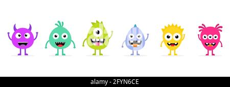 Set of cartoon cute monsters. Halloween characters. Vector illustration isolated on white background Stock Vector