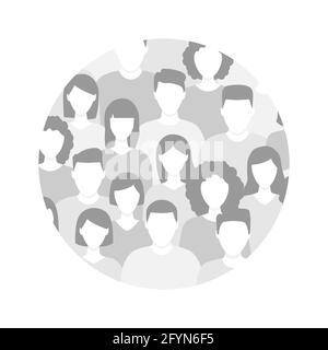 Diverse multicultural group of people standing together in round shape. Concept of diversity men and women silhouettes Stock Vector
